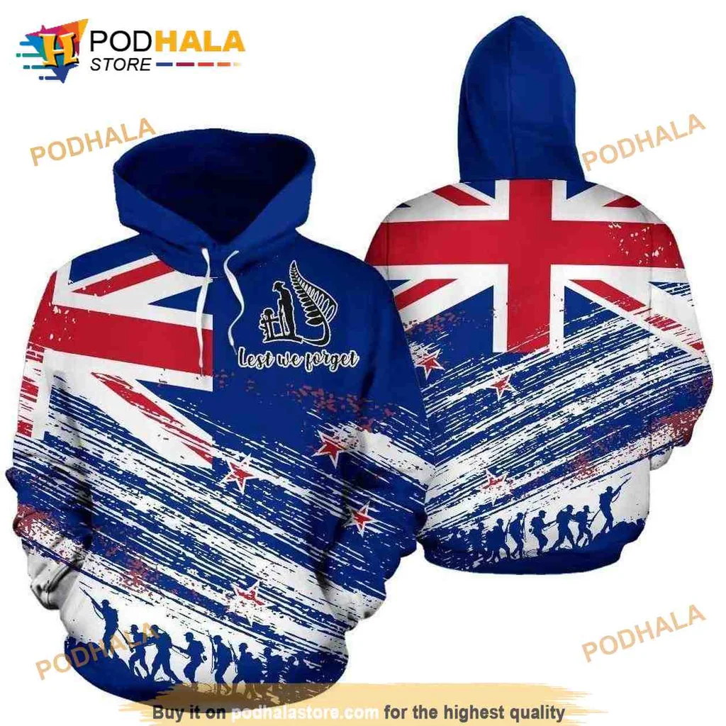 Patriotic New Zealand Flag 3d Hoodie With Lest We Forget Design