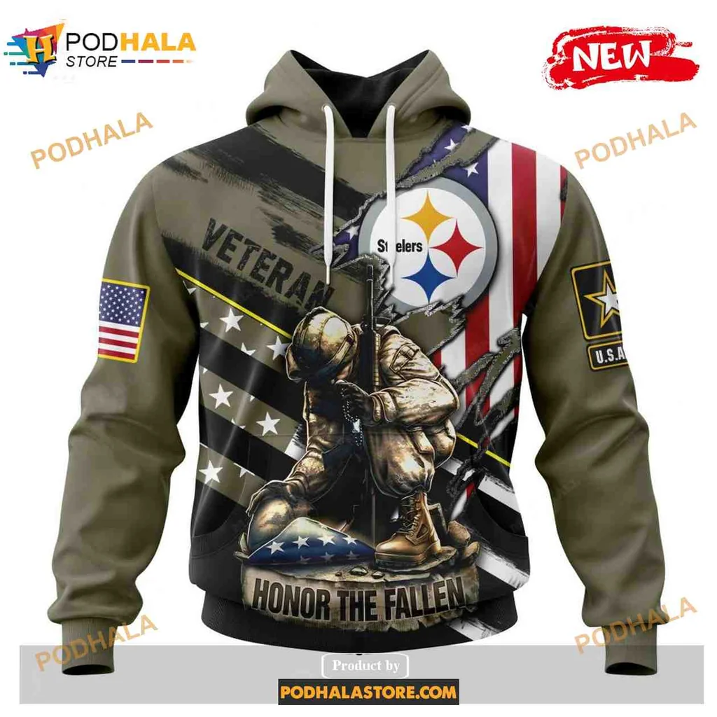 Patriotic Pittsburgh Steelers Kneeling Soldier 3d Hoodie Honoring Veterans
