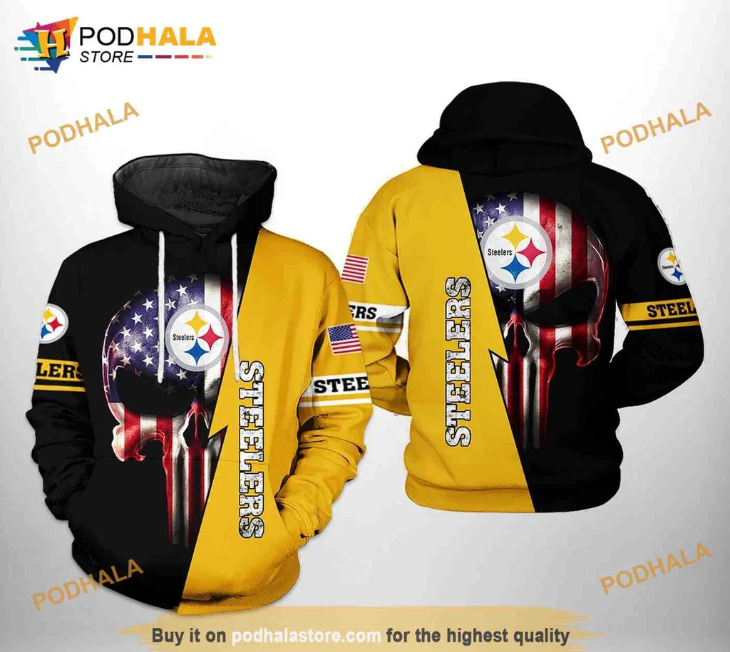 Patriotic Pittsburgh Steelers Skull 3d Hoodie With American Flag Design