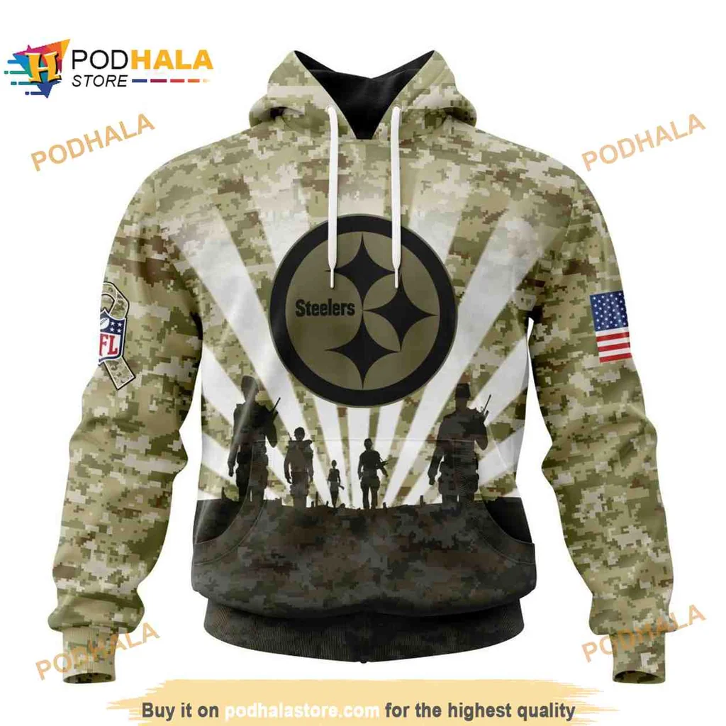 Patriotic Pittsburgh Steelers Veterans 3d Hoodie With Camouflage Design