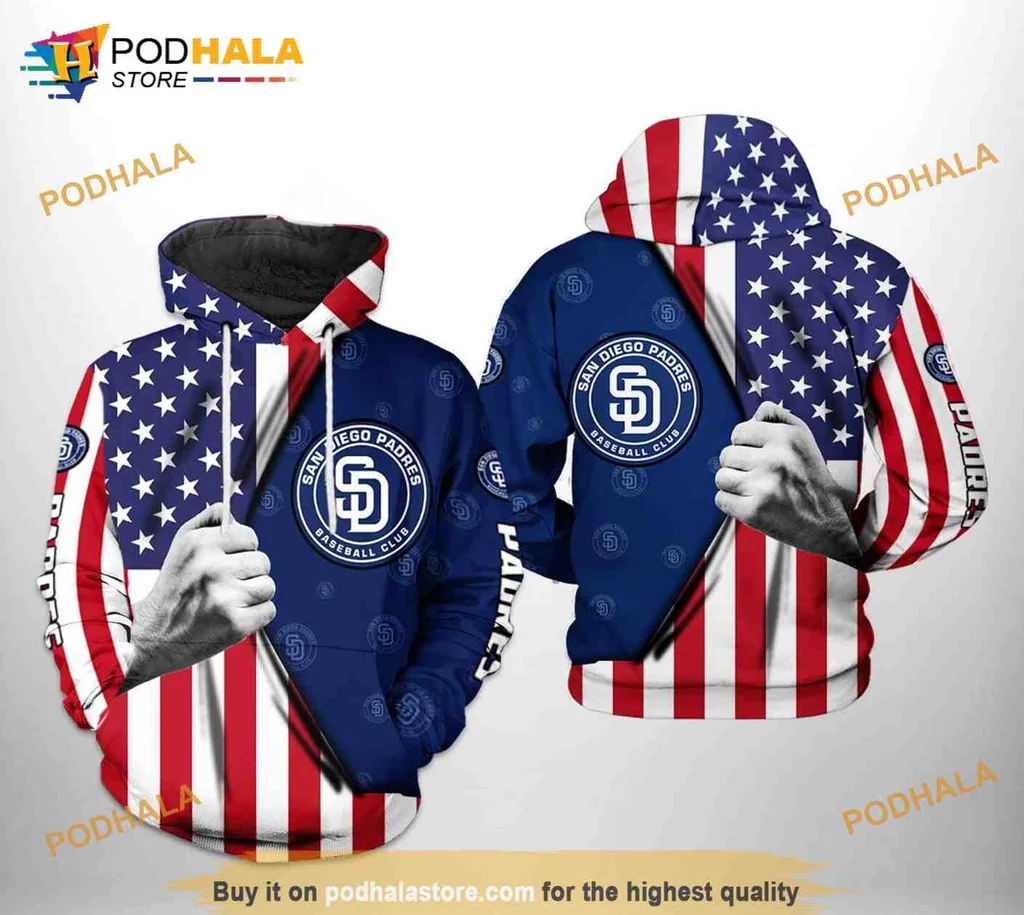 Patriotic San Diego Padres 3d Hoodie With American Flag Design