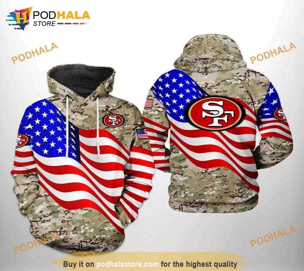 Patriotic San Francisco 49ers 3d Hoodie Featuring American Flag Camo Design