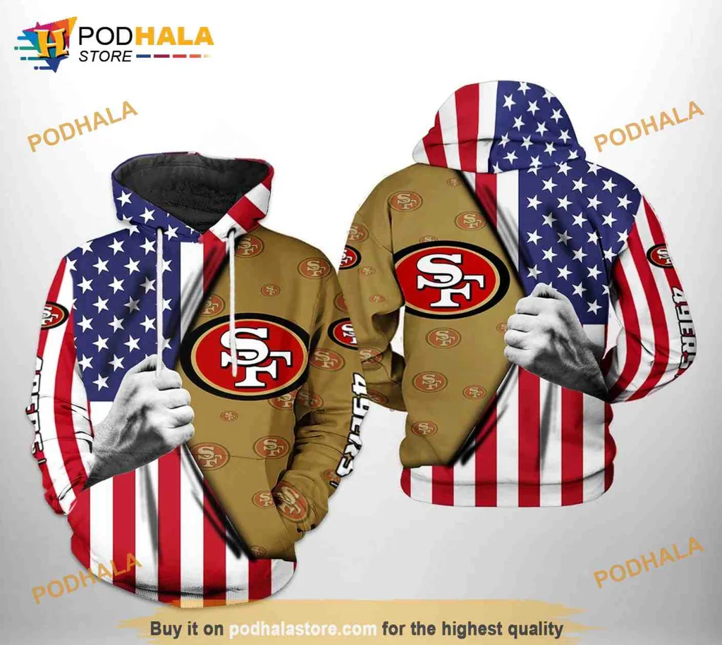 Patriotic San Francisco 49ers 3d Hoodie Featuring American Flag Design