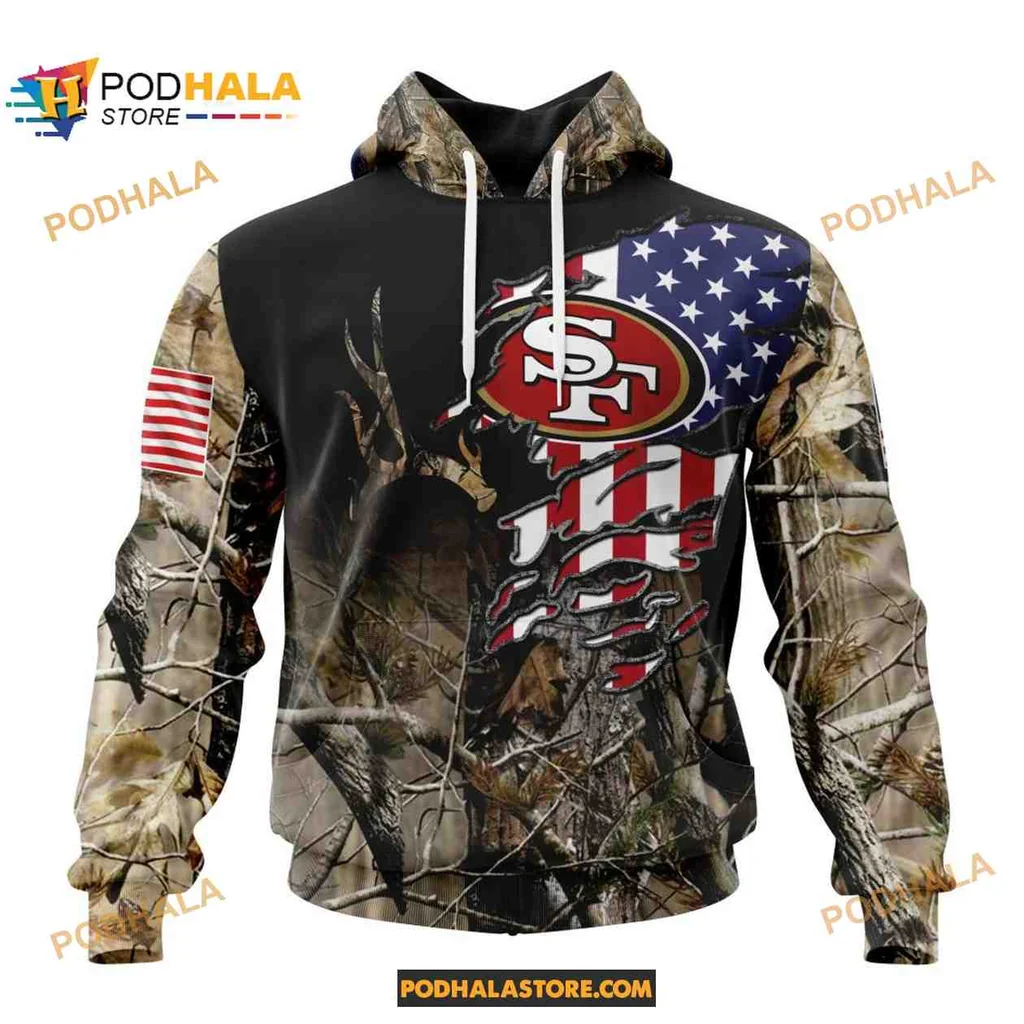 Patriotic San Francisco 49ers Hunting Hoodie With Camo Design
