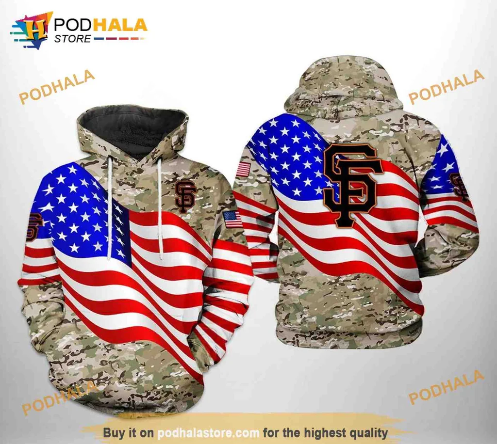 Patriotic San Francisco Giants 3d Hoodie Featuring American Flag Camo Design