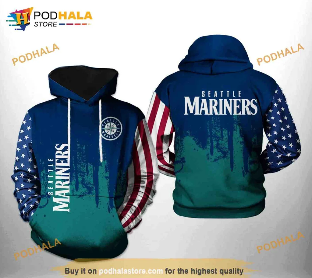 Patriotic Seattle Mariners 3d Hoodie With American Flag And Forest Design