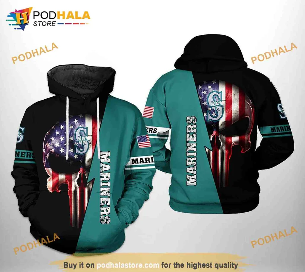 Patriotic Seattle Mariners Skull 3d Hoodie With American Flag Design