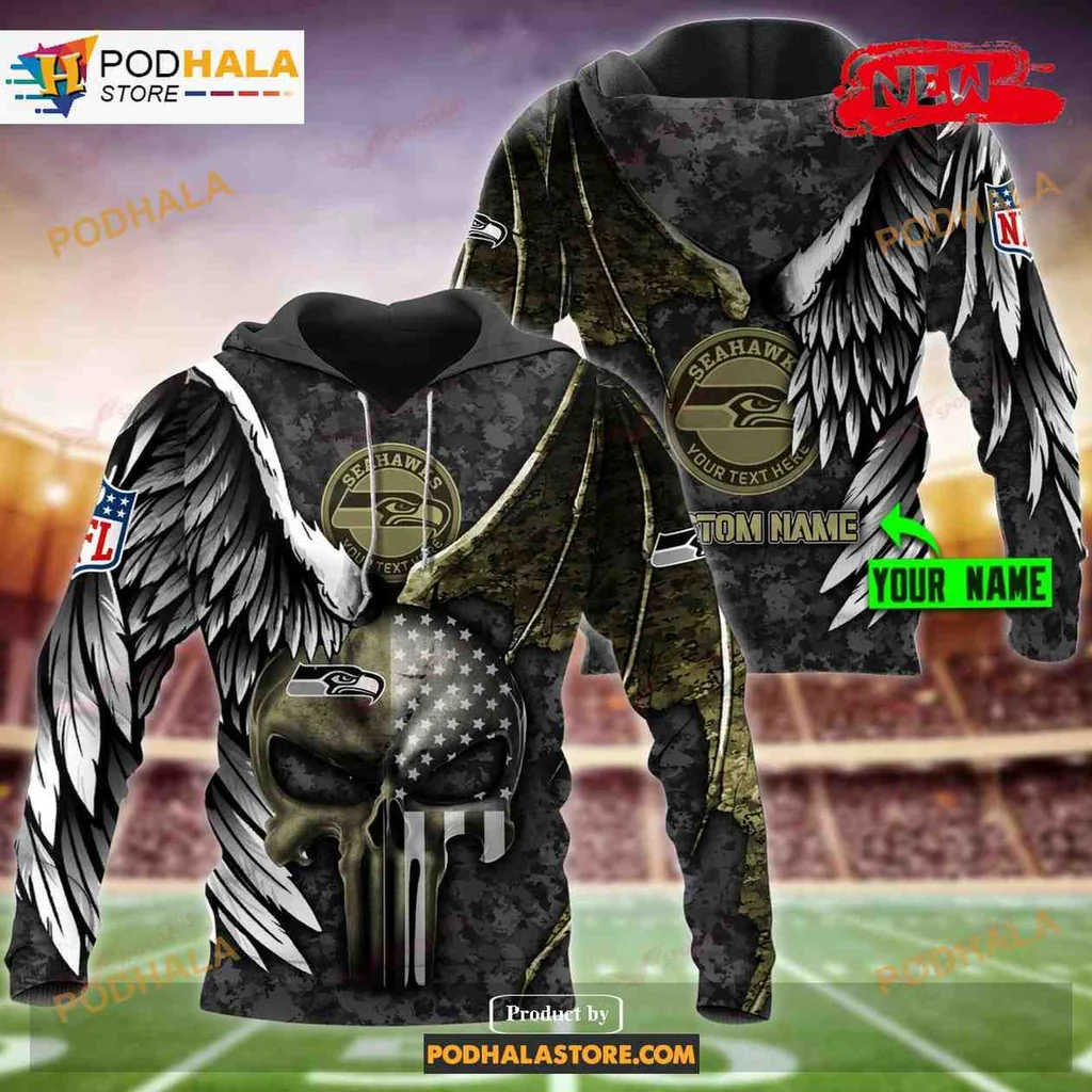 Patriotic Seattle Seahawks Eagle Skull 3d Hoodie With Camouflage Design