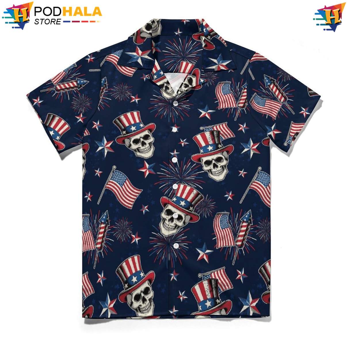 Patriotic Skull Tropical Shirt Mens Short Sleeve Cuban Collar Button Down Patriotic Skull Tropical Shirt Mens Short Sleeve Cuban Collar Button Down