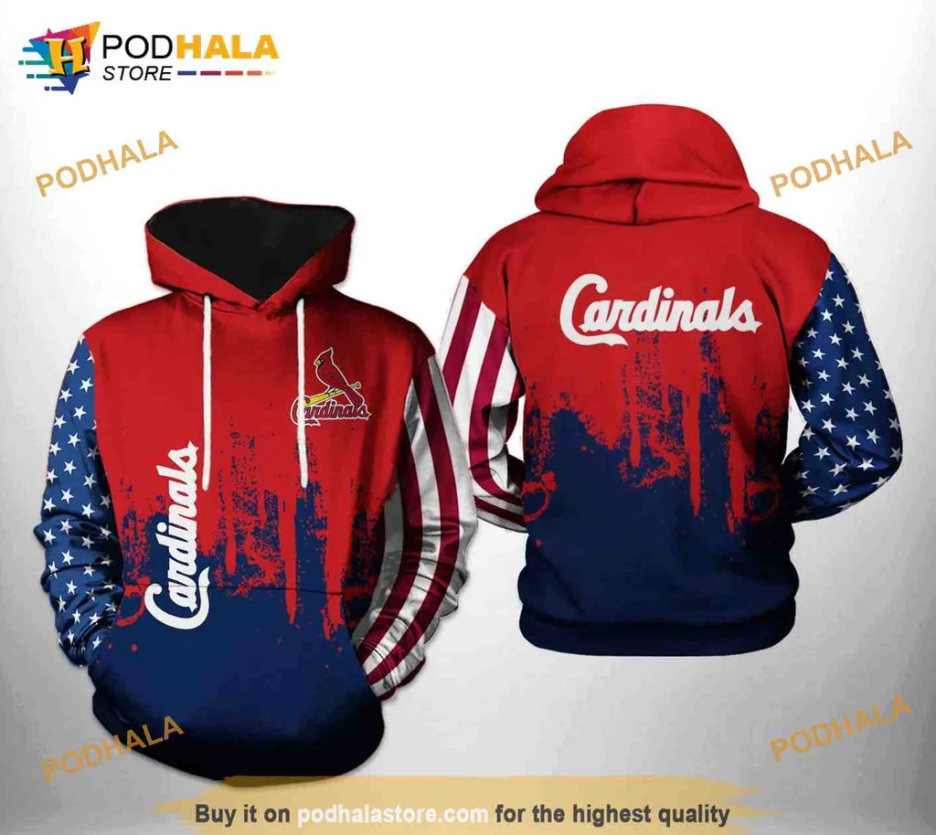 Patriotic St Louis Cardinals 3d Hoodie With Bold American Flag Design