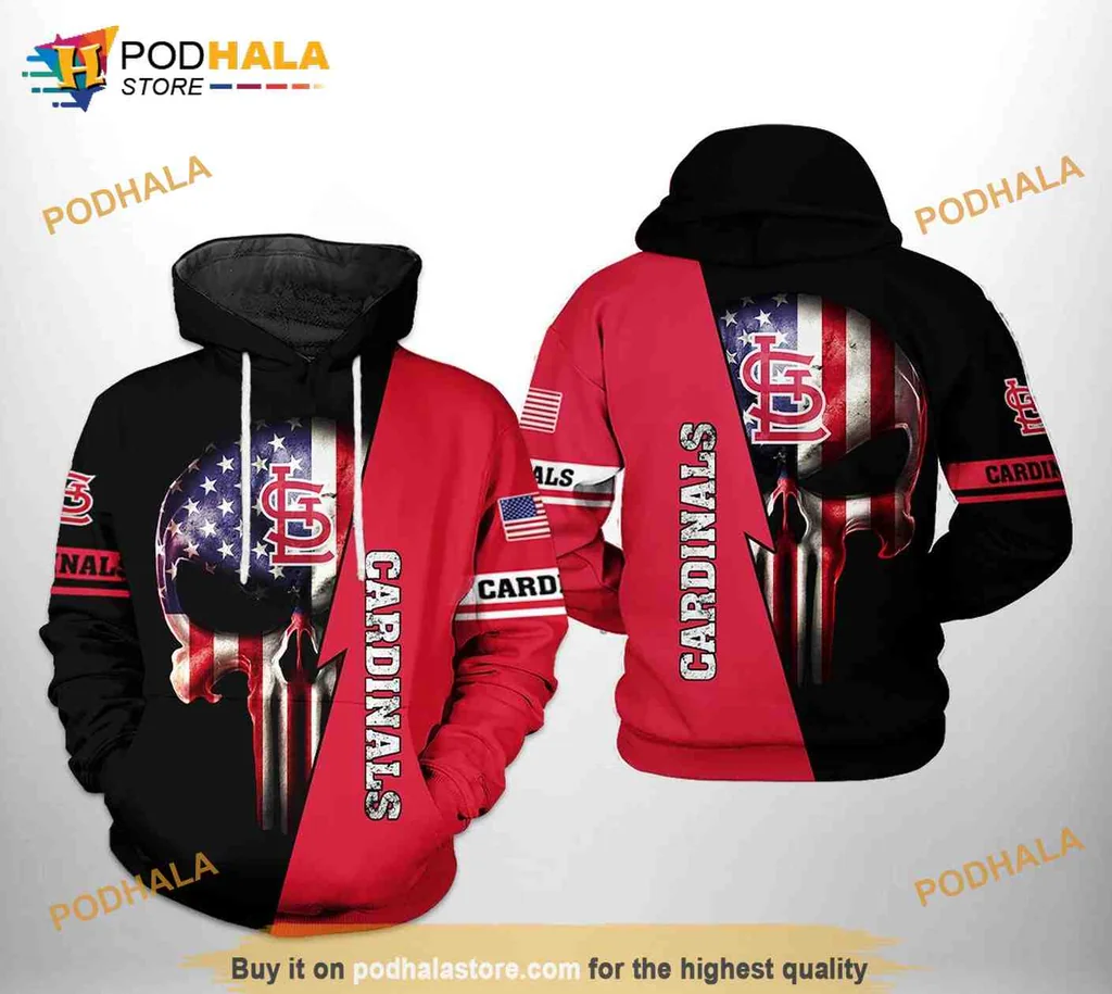 Patriotic St Louis Cardinals Skull 3d Hoodie With American Flag Design