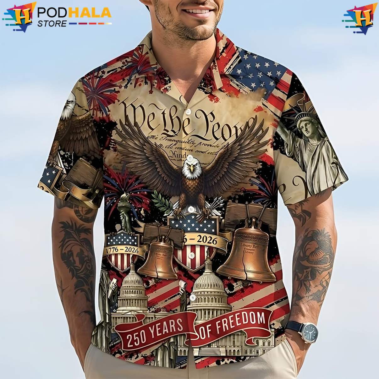 Patriotic Statue Liberty Tropical Shirt USA 250th Anniversary Eagle Freedom Patriotic Statue Liberty Tropical Shirt USA 250th Anniversary Eagle Freedom