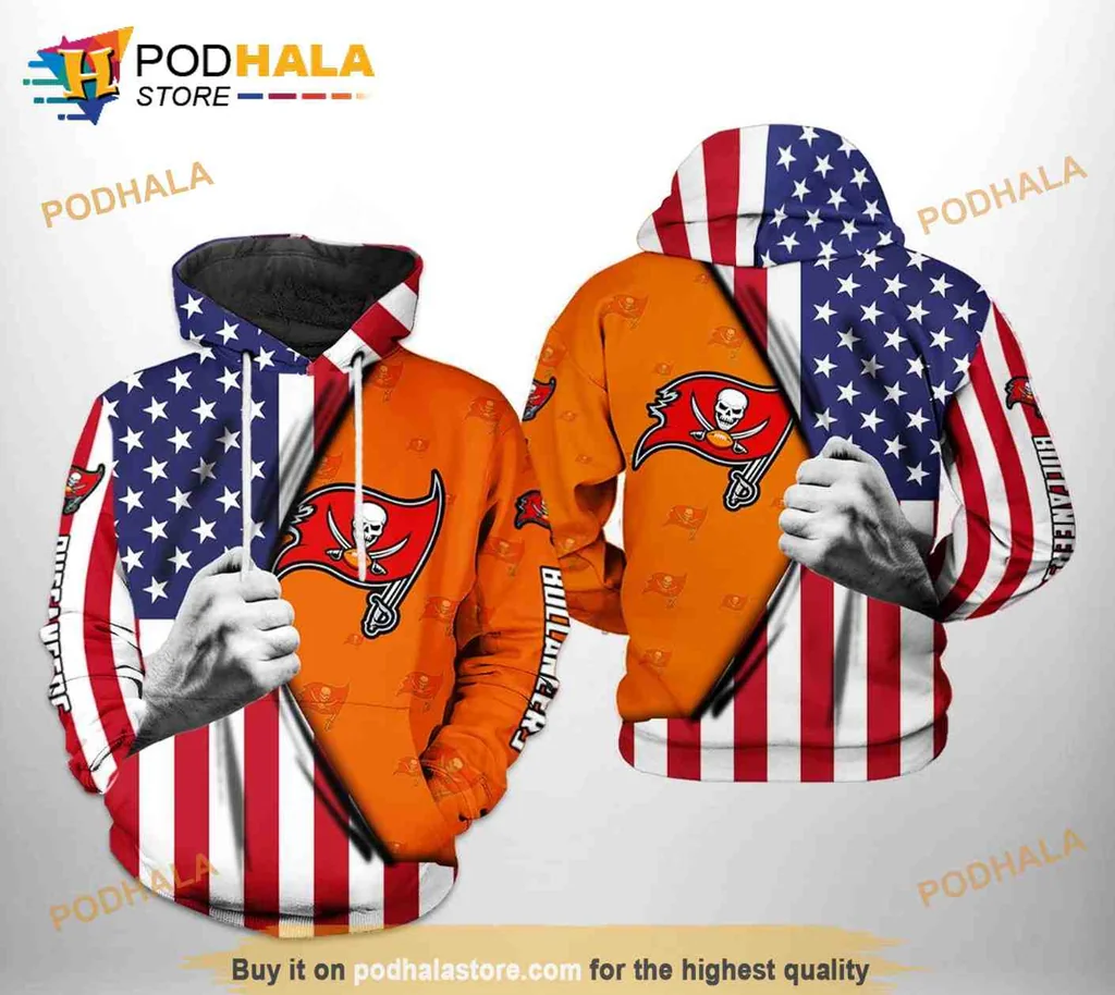 Patriotic Tampa Bay Buccaneers 3d Hoodie Featuring American Flag Design