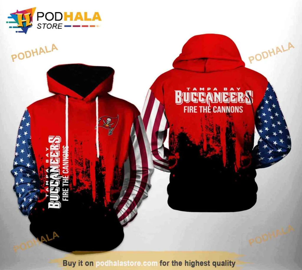 Patriotic Tampa Bay Buccaneers 3d Hoodie With Fire The Cannons Design
