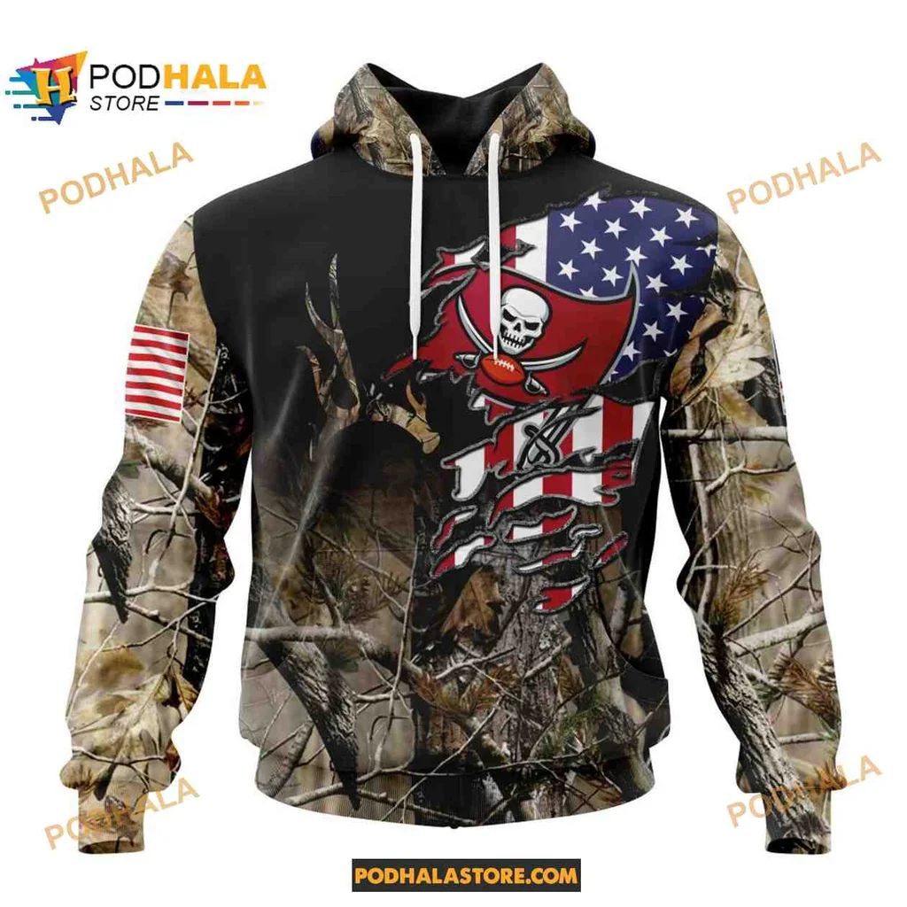 Patriotic Tampa Bay Buccaneers Camo Hoodie With American Flag Sleeve