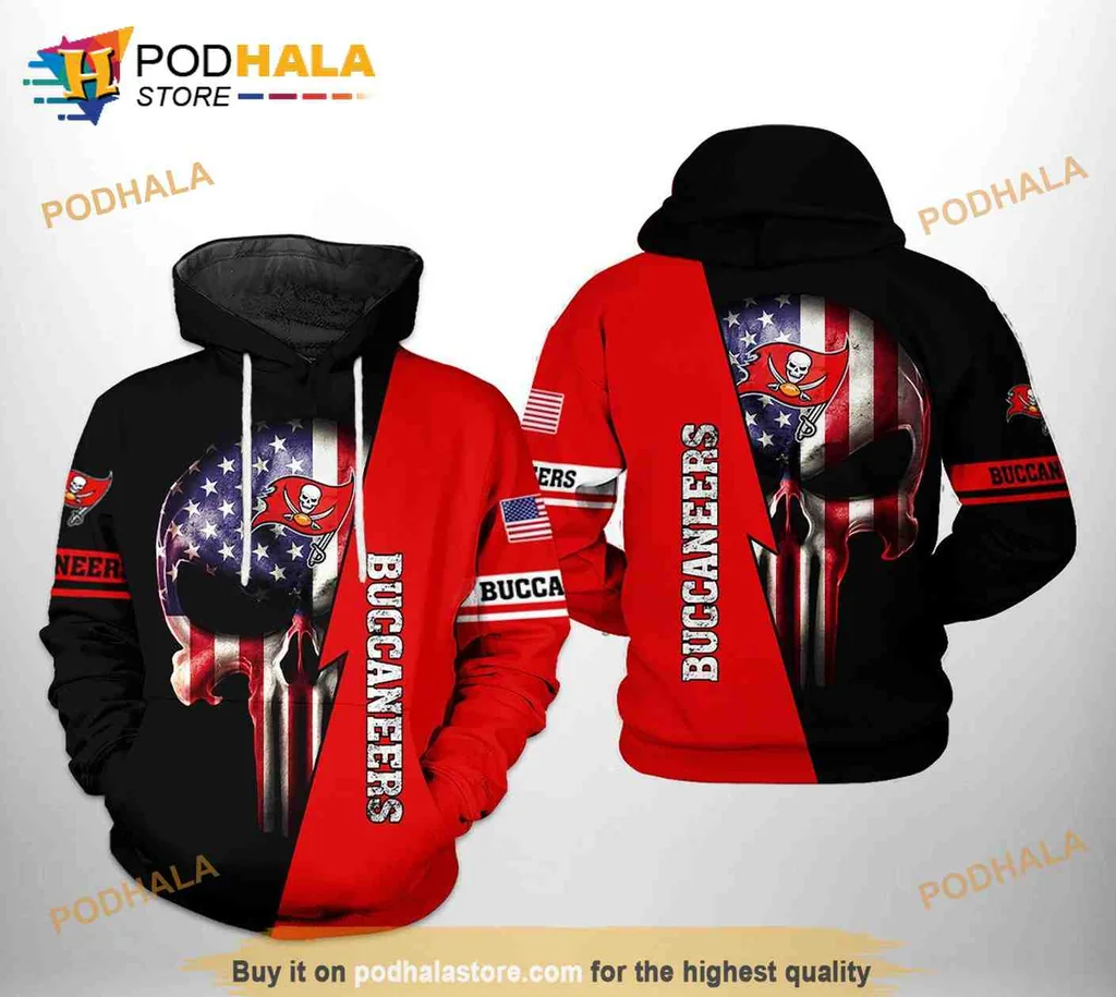 Patriotic Tampa Bay Buccaneers Skull 3d Hoodie With American Flag Design