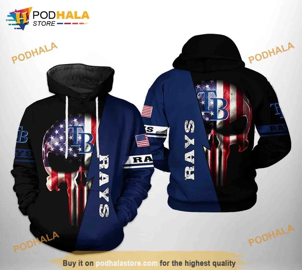 Patriotic Tampa Bay Rays Skull 3d Hoodie With American Flag Design