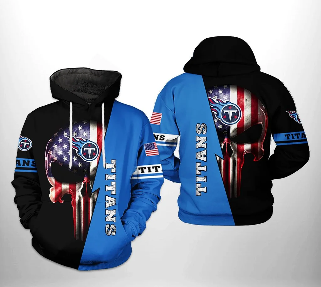Patriotic Tennessee Titans Skull 3d Hoodie With American Flag Design