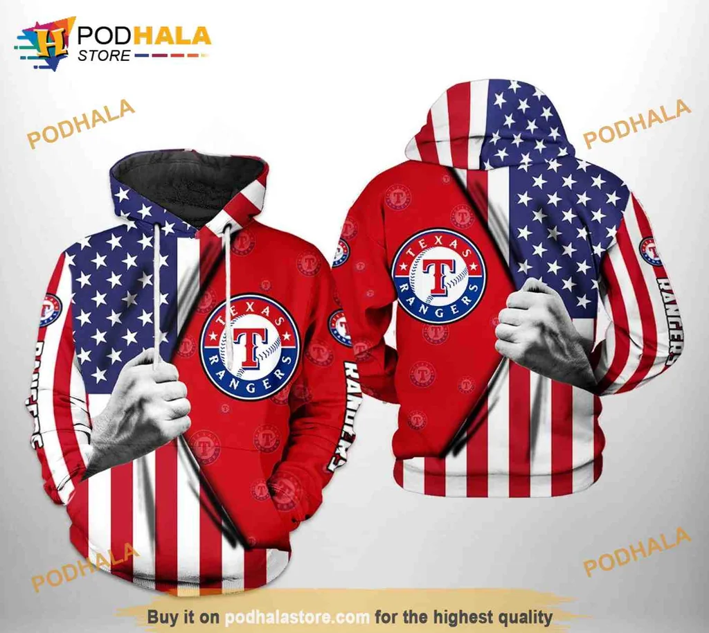 Patriotic Texas Rangers 3d Hoodie Featuring American Flag Design