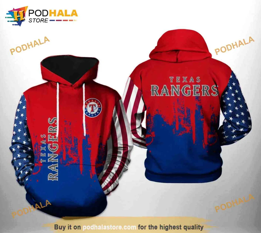 Patriotic Texas Rangers 3d Hoodie With Bold Team Colors And Star Design