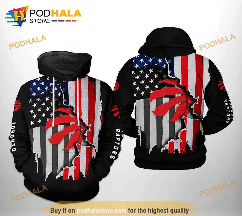 Patriotic Toronto Raptors 3d Hoodie With American Flag Design