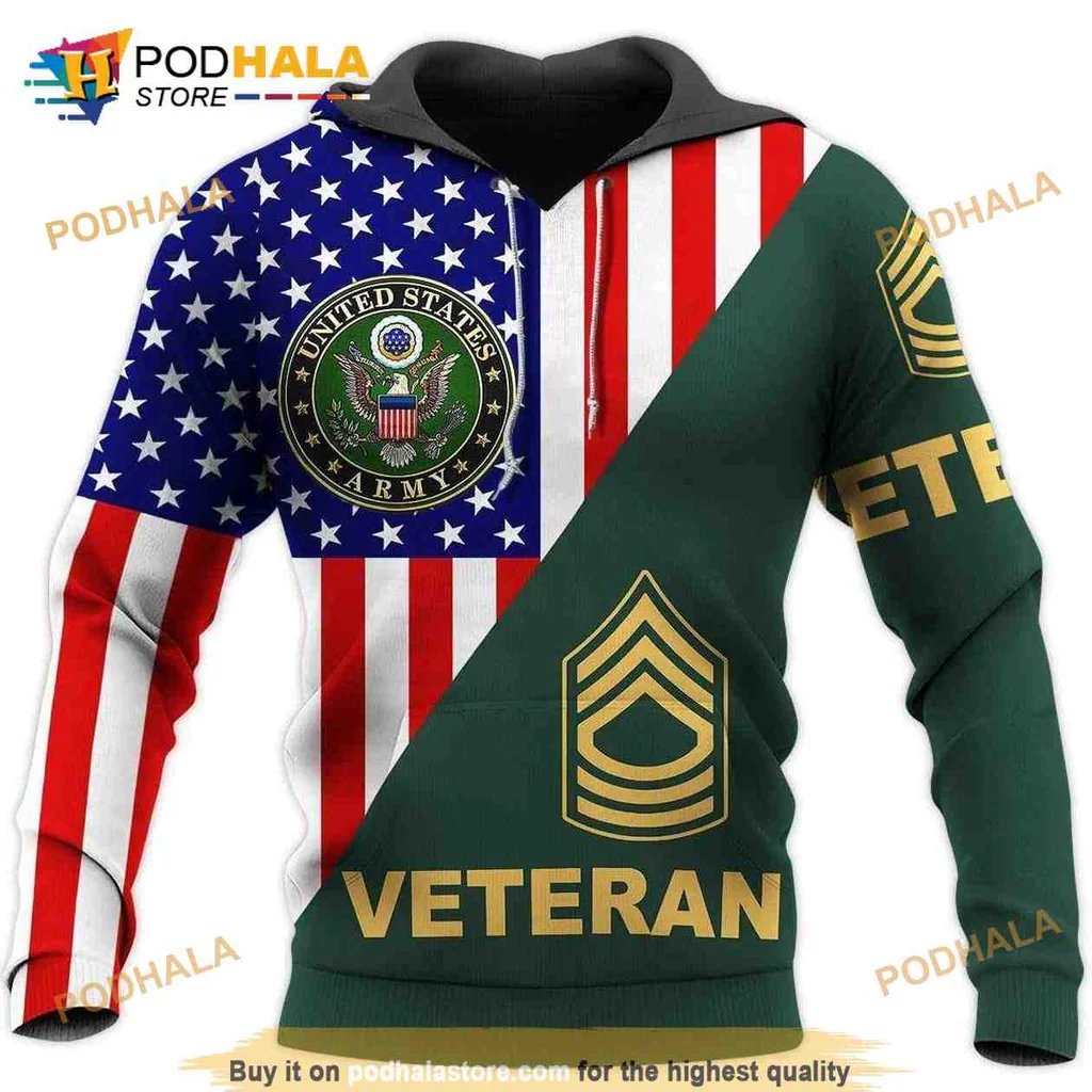 Patriotic United States Army Veteran 3d Hoodie With American Flag Design