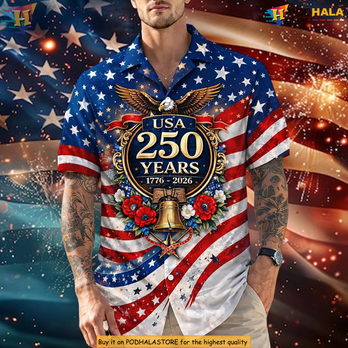 Patriotic USA Independence Hawaiian Shirt 2026 Celebration 250th Fan Apparel