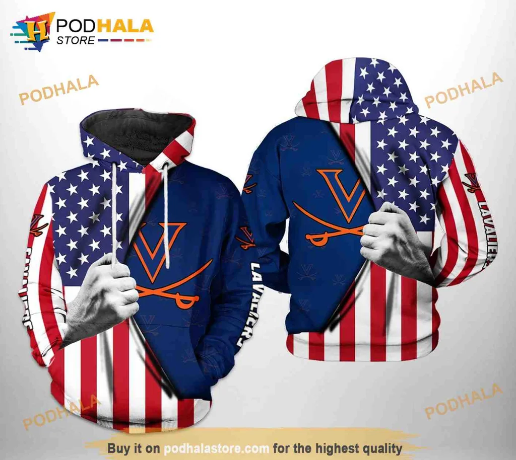 Patriotic Virginia Cavaliers 3d Hoodie Featuring Us Flag Design