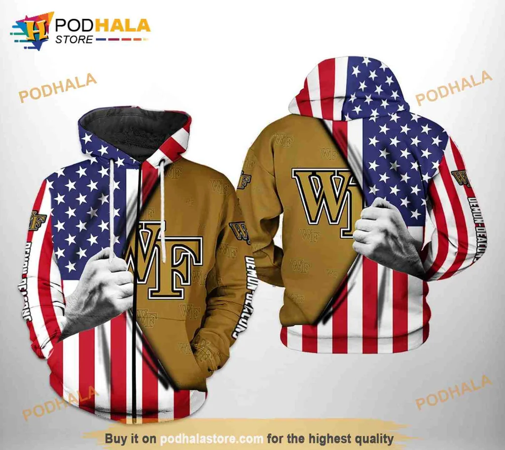 Patriotic Wake Forest Demon Deacons 3d Hoodie Featuring Us Flag Design