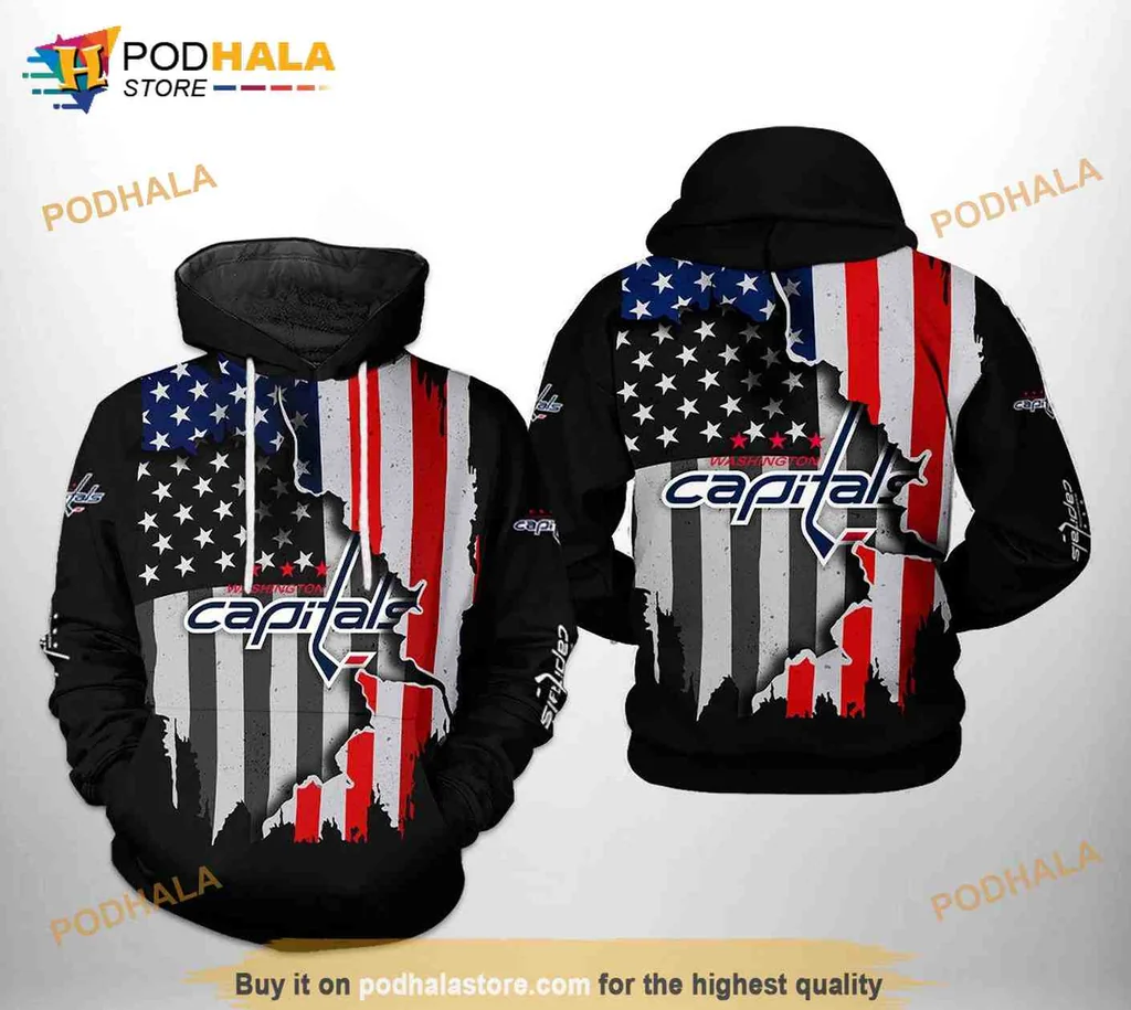 Patriotic Washington Capitals Fan 3d Hoodie Featuring American Flag Design