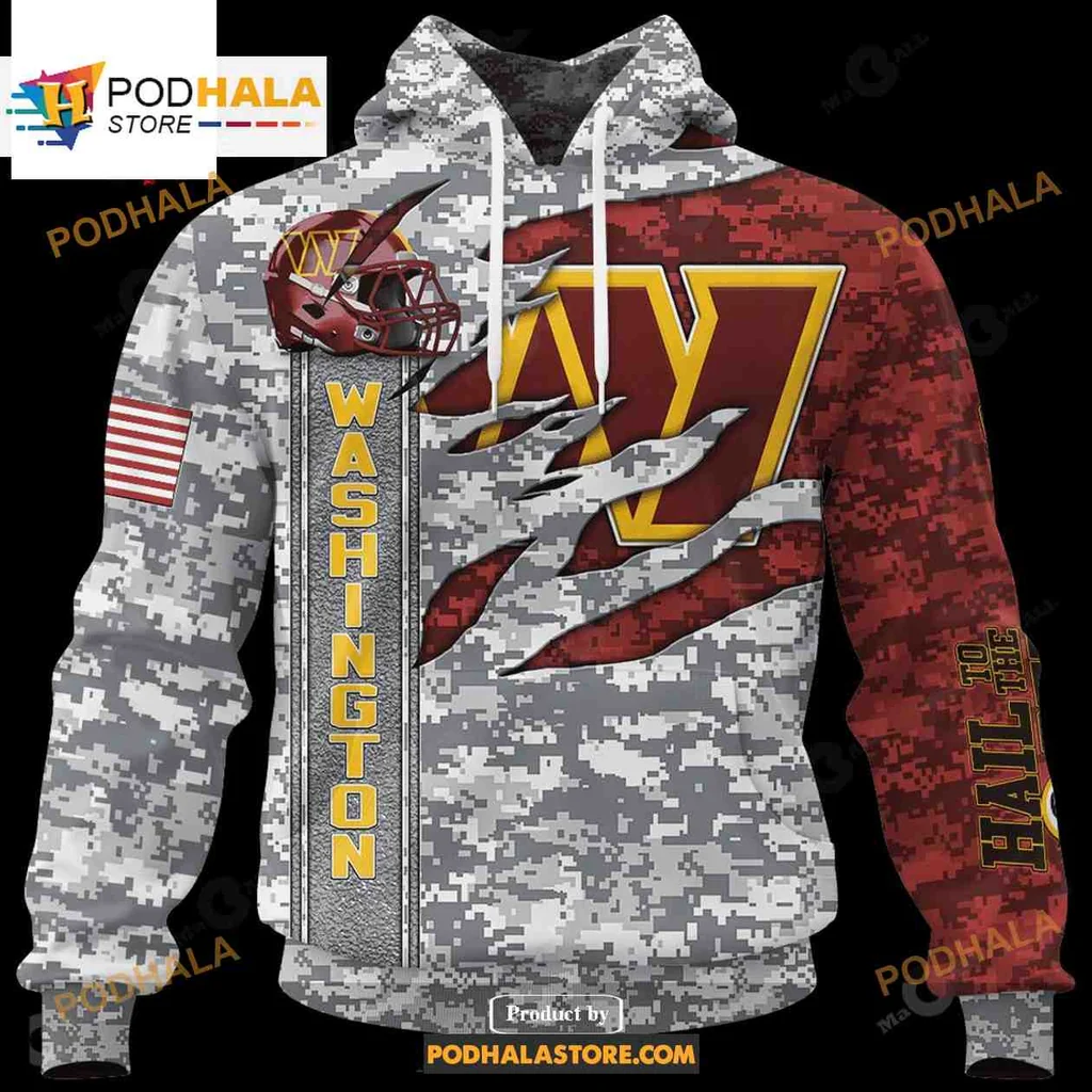Patriotic Washington Commanders Camouflage 3d Hoodie With American Flag Patch