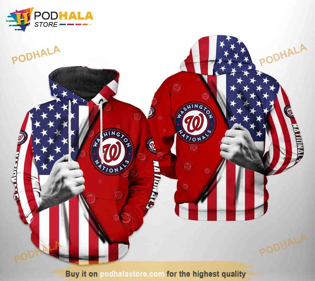 Patriotic Washington Nationals 3d Hoodie Featuring American Flag Design
