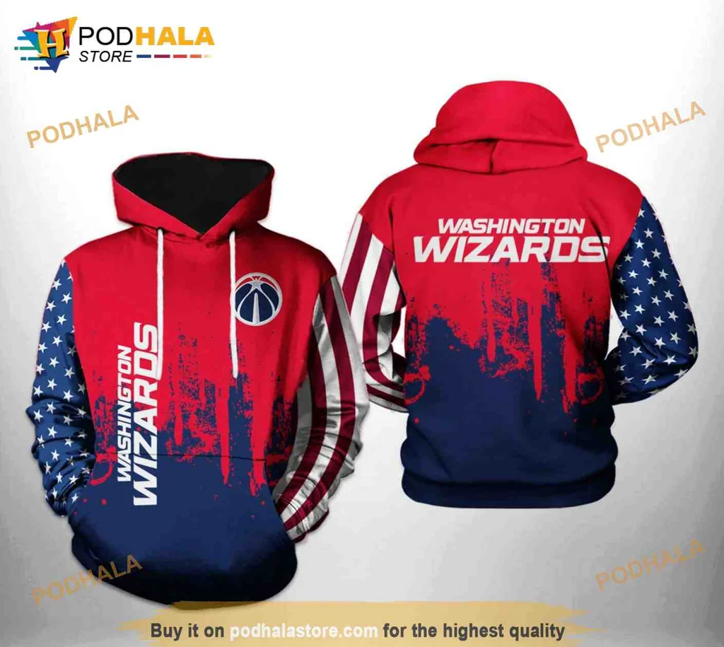 Patriotic Washington Wizards 3d Hoodie With Basketball Icon Design