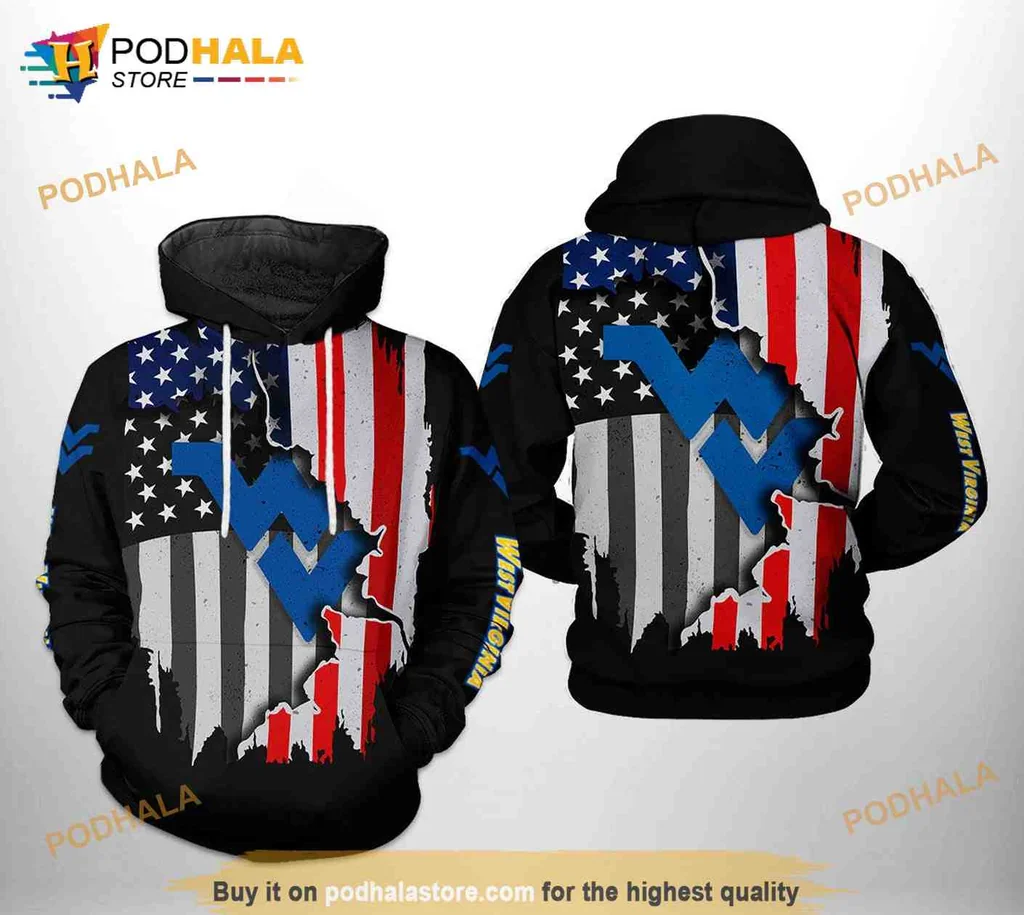 Patriotic West Virginia Mountaineer 3d Hoodie Featuring American Flag Design