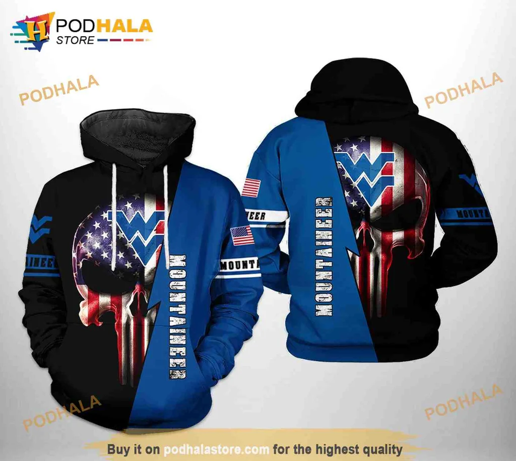 Patriotic West Virginia Mountaineer Skull 3d Hoodie With American Flag Design
