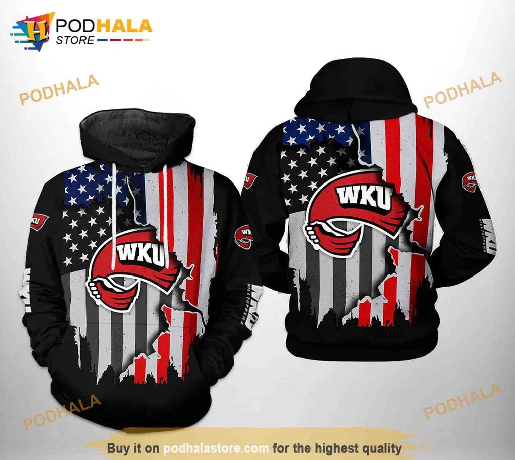Patriotic Western Kentucky University 3d Hoodie With Distressed Us Flag Design