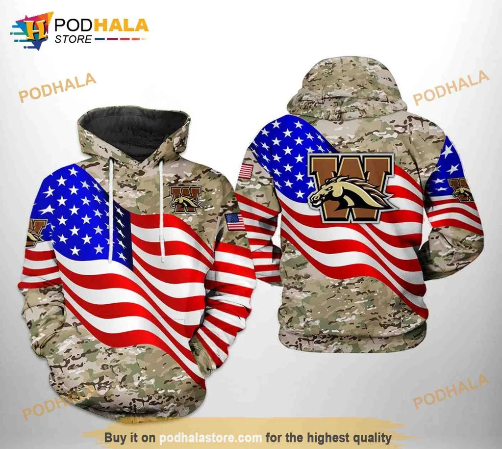 Patriotic Western Michigan Broncos 3d Hoodie With Camo American Flag Design