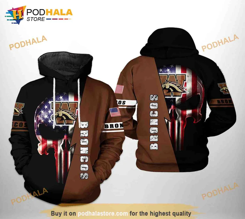 Patriotic Western Michigan Broncos Skull 3d Hoodie With American Flag Design