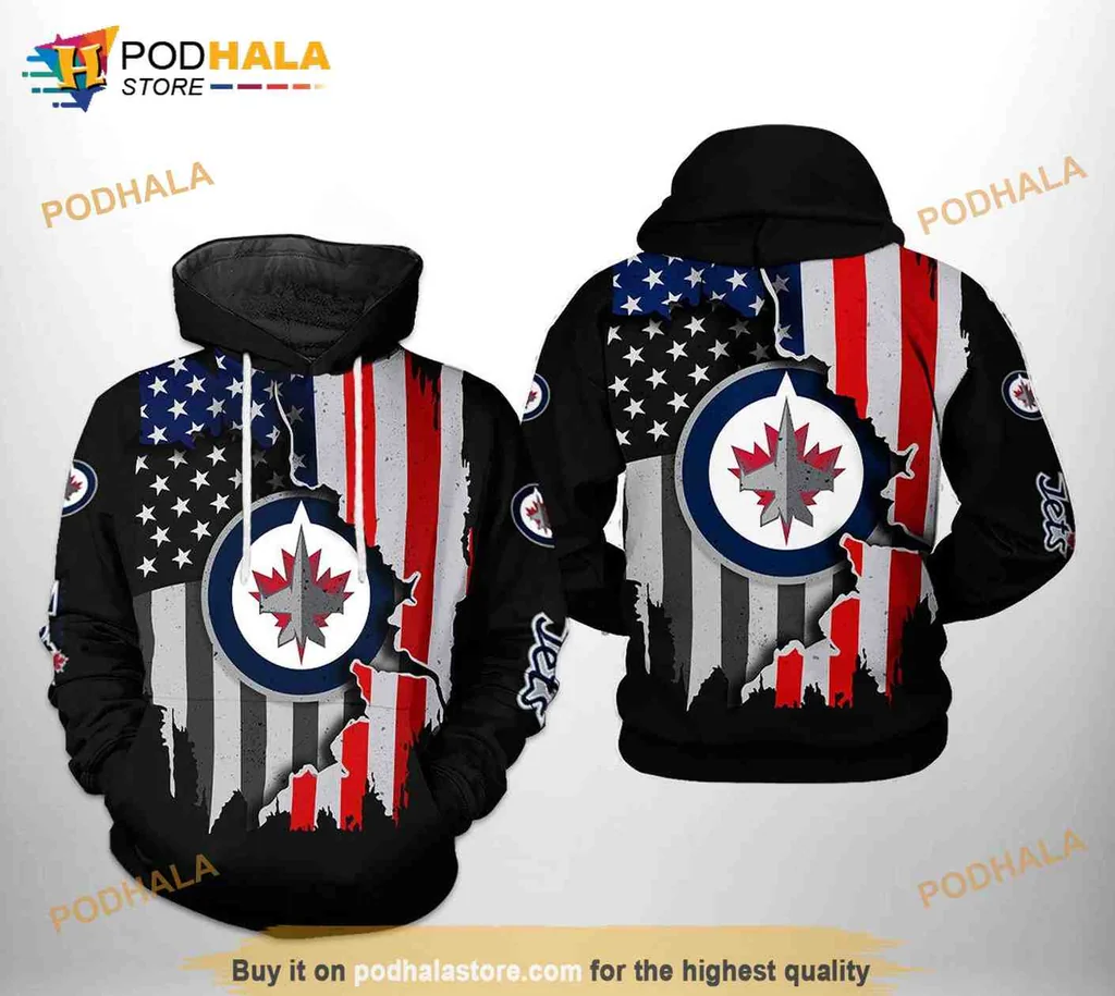 Patriotic Winnipeg Jets 3d Hoodie Featuring Canadian And American Flag Design