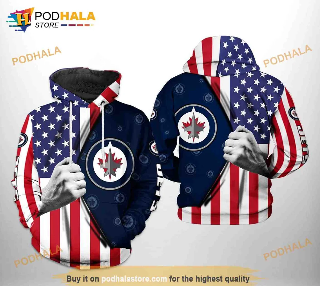 Patriotic Winnipeg Jets Hockey 3d Hoodie Featuring American Flag Design