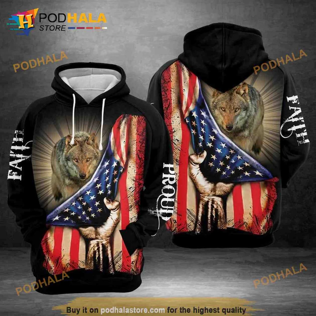 Patriotic Wolf American Flag 3d Hoodie Featuring Bold Design