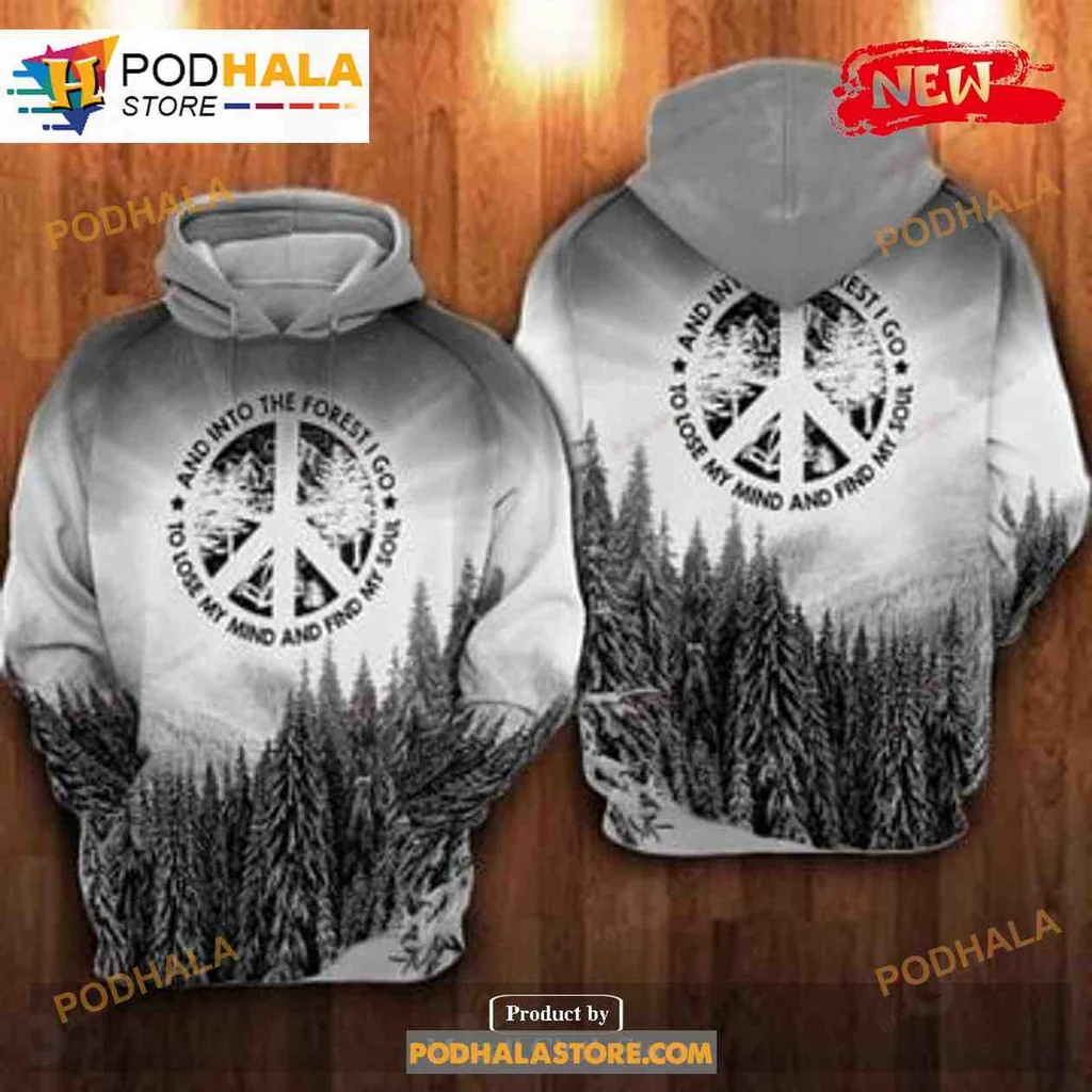 Peaceful Forest Introspection 3d Hoodie With Artistic Peace Symbol Design