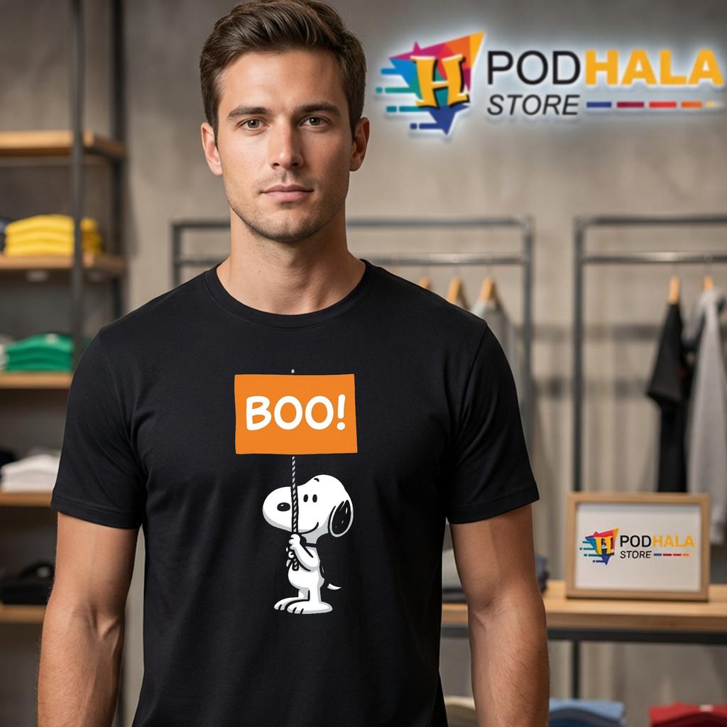 Peanuts Snoopy Boo Cartoon Halloween T-Shirt Funny Spooky Graphic Top