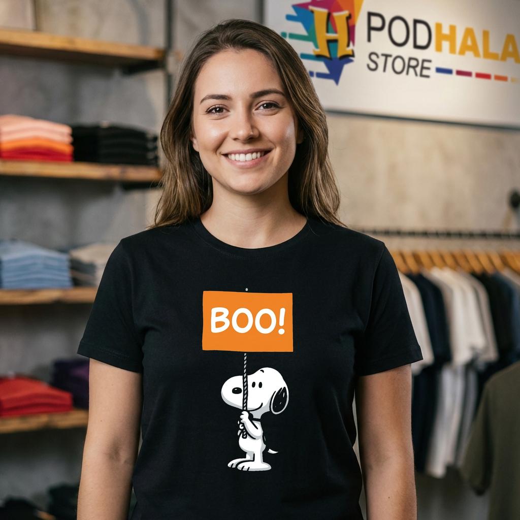 Peanuts Snoopy Boo Cartoon Halloween Tee Funny Spooky Graphic Top Peanuts Snoopy Boo Cartoon Halloween Tee Funny Spooky Graphic Top