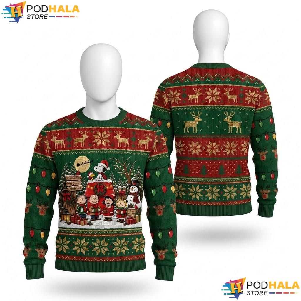 Peanuts Snoopy Scene Ugly Xmas Sweater Classic Christmas Family Apparel