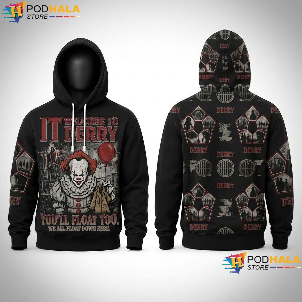 Pennywise Derry Halloween AOP Hoodie IT Horror Movie Graphic Apparel