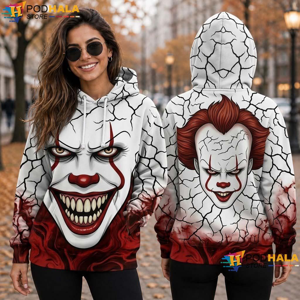 Pennywise Halloween 3D Printed Hoodie Stephen King Spooky Casual Apparel - View 1 Pennywise Halloween 3D Printed Hoodie Stephen King Spooky Casual Apparel - View 1