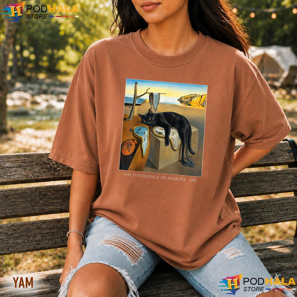 Persistence Of Memory Comfort Colors Tshirt Black Cat Melting Clock Art Persistence Of Memory Comfort Colors Tshirt Black Cat Melting Clock Art