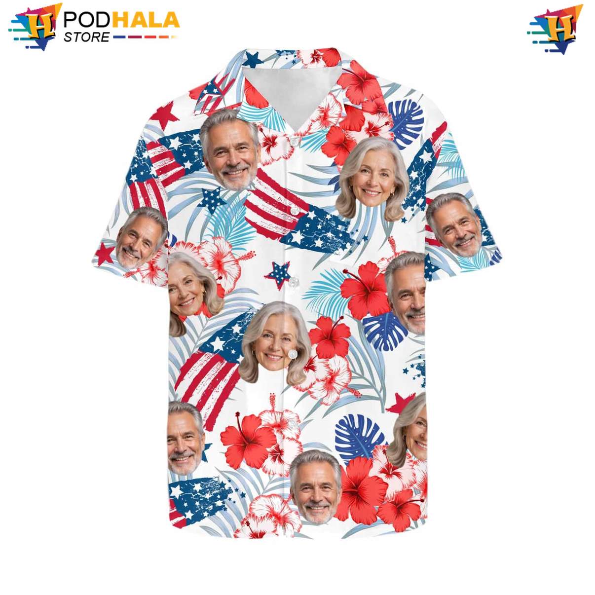 Personalized Flag Aloha Shirt Custom Photo Faces Fourth Of July Holiday Gear