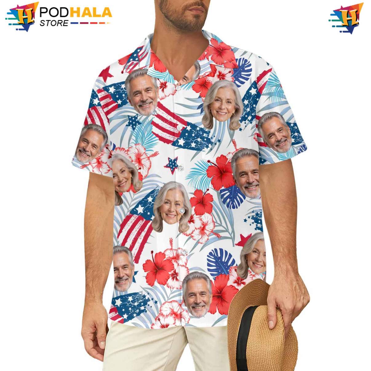 Personalized Flag Tropical Shirt Custom Photo Faces Fourth Of July Holiday Gear Personalized Flag Tropical Shirt Custom Photo Faces Fourth Of July Holiday Gear